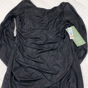 R & M Collection metallic black knit dress NEW Size 12 split sleeve knee length